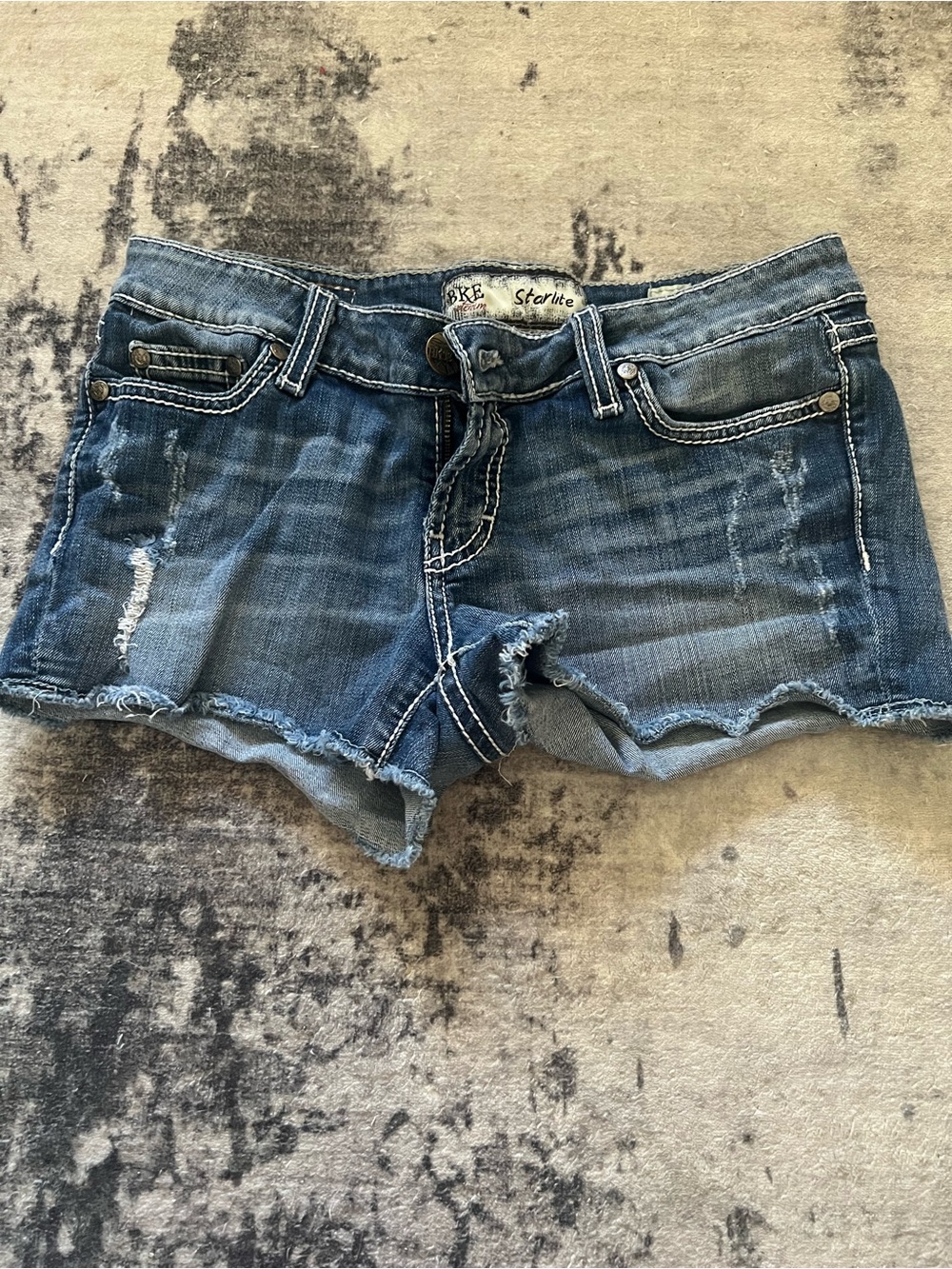 BKE Women's Blue Distressed Cutoff Jean Shorts